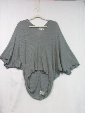 Tempo Paris Ribbed V Neck 3/4 Sleeve Gray Sweater Knit Top Size M/L Italy